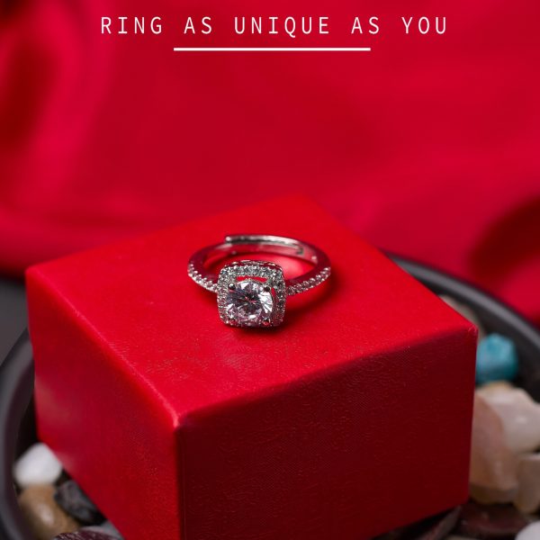 Halo Solitaire Ring For Women Adjustable Size
